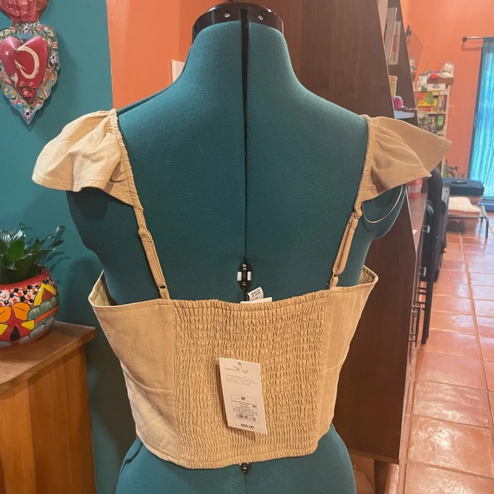Tan Ruffle Crop Top - Picture 3 of 4